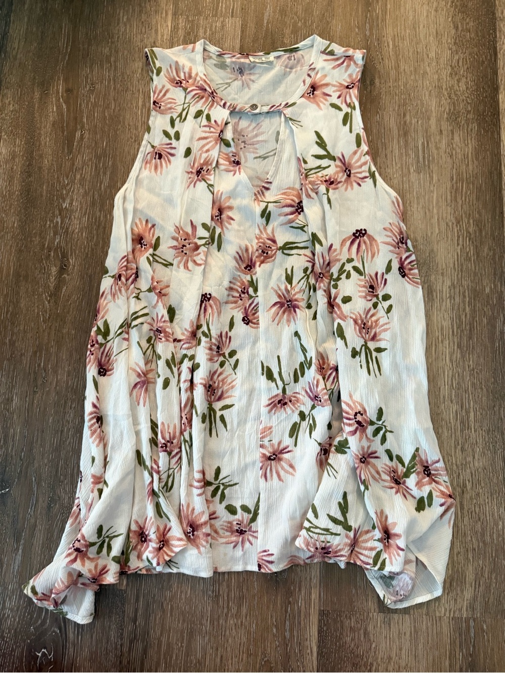 Sleeveless Floral Tunic Top in White with Pink Flowers